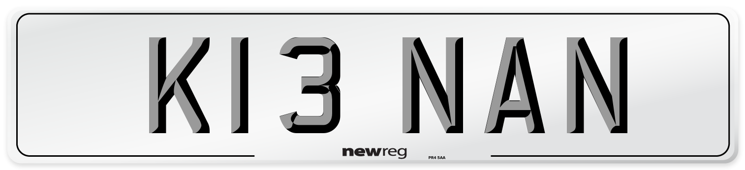 K13 NAN Number Plate from New Reg